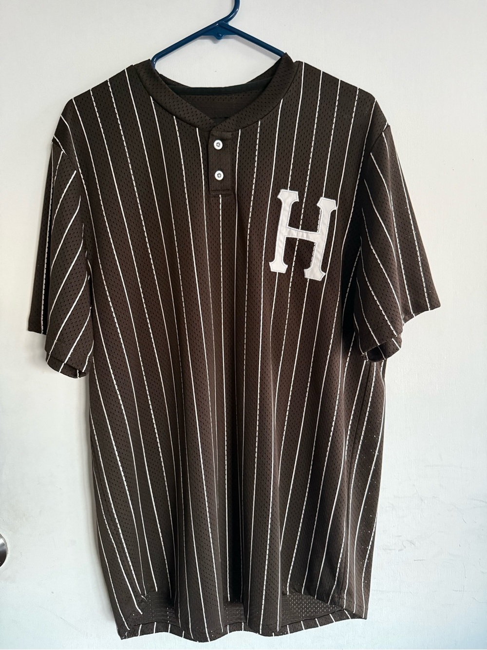Men's Brown Pinstripe Henley Jersey